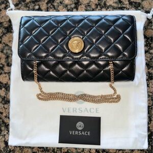 Versace Black Quilted Clutch with Gold Chain